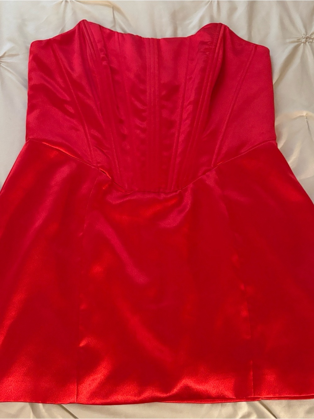 Red Satin-like Strapless Bustier Mini Dress - Picture 2 of 5